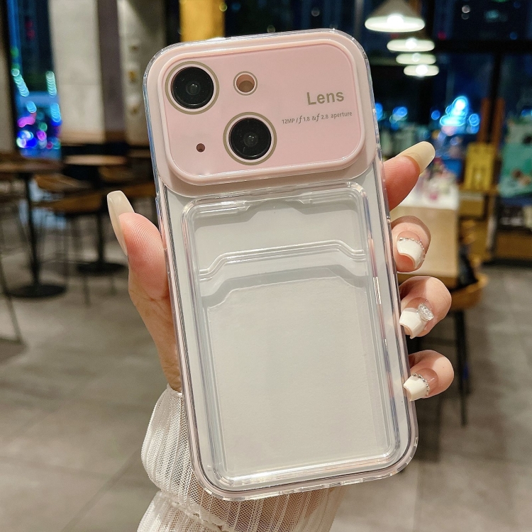 

For iPhone 14 Large Window PC Hybrid TPU Phone Case with Card Slot(Pink)