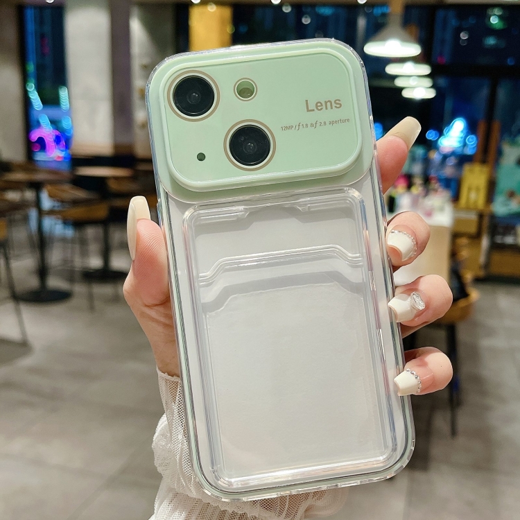 

For iPhone 14 Large Window PC Hybrid TPU Phone Case with Card Slot(Green)