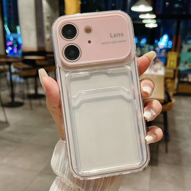 

For iPhone 11 Large Window PC Hybrid TPU Phone Case with Card Slot(Pink)