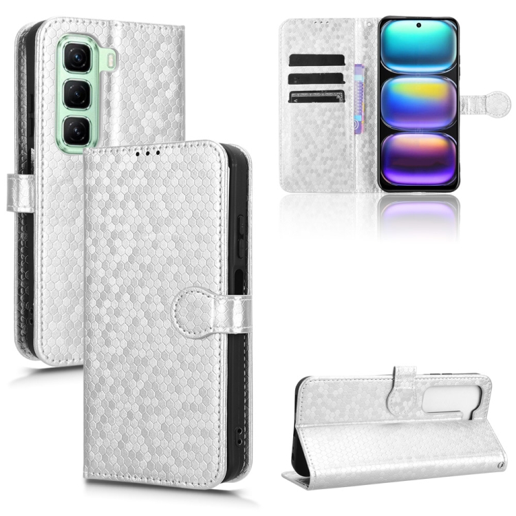 

For Infinix Hot 50 4G Honeycomb Dot Texture Leather Phone Case(Silver)