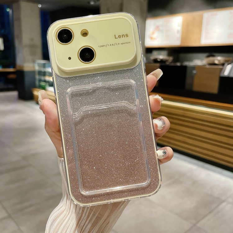 

For iPhone 14 Large Window Gradient Glitter Phone Case with Card Slot(Yellow)