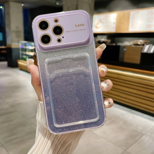 

For iPhone 13 Pro Large Window Gradient Glitter Phone Case with Card Slot(Light Purple)