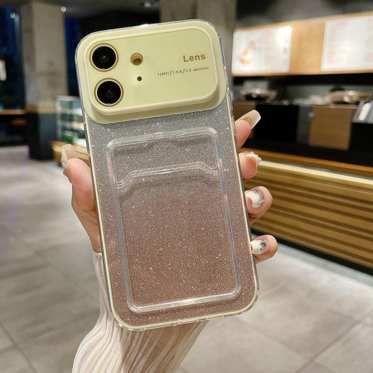 

For iPhone 11 Large Window Gradient Glitter Phone Case with Card Slot(Yellow)