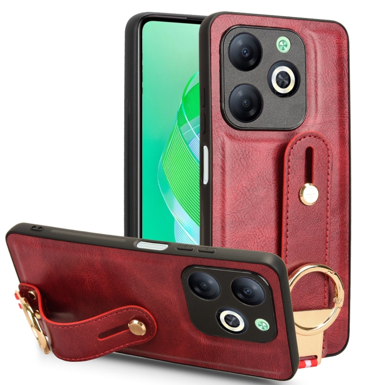 

For Infinix Smart 8 Wristband Leather Back Phone Case(Red)