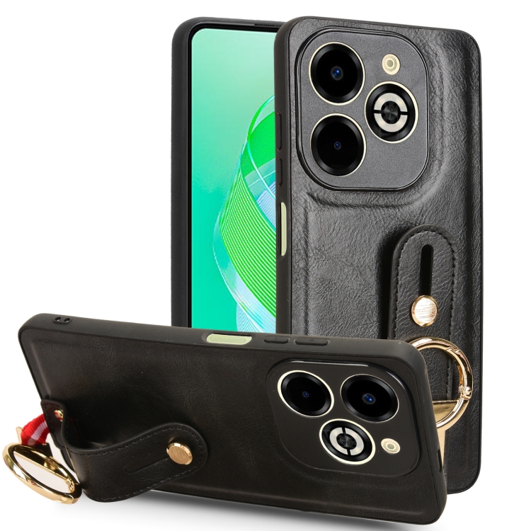 

For Infinix Smart 8 Plus / Smart 8 Pro Wristband Leather Back Phone Case(Black)