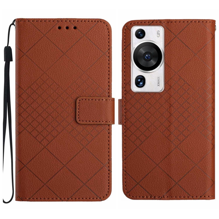 

For Huawei P60 / P60 Pro Rhombic Grid Texture Leather Phone Case(Brown)