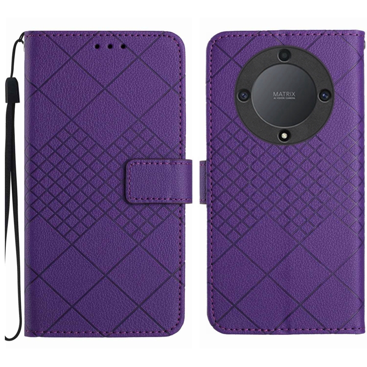 

For Honor X9b Rhombic Grid Texture Leather Phone Case(Purple)