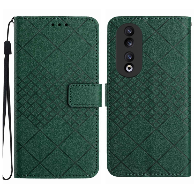 

For Honor 90 Rhombic Grid Texture Leather Phone Case(Green)