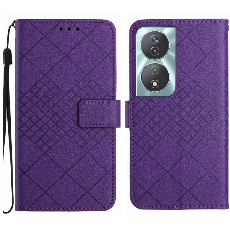 

For Honor 90 Smart Rhombic Grid Texture Leather Phone Case(Purple)