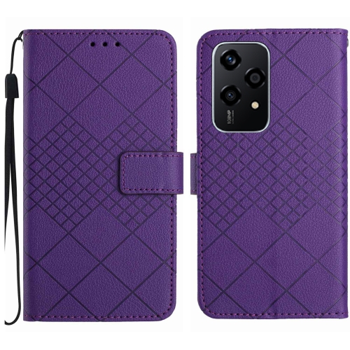 For Honor 200 Lite Rhombic Grid Texture Leather Phone Case(Purple) for xiaomi redmi 12 4g classic calf texture flip leather phone case rose gold