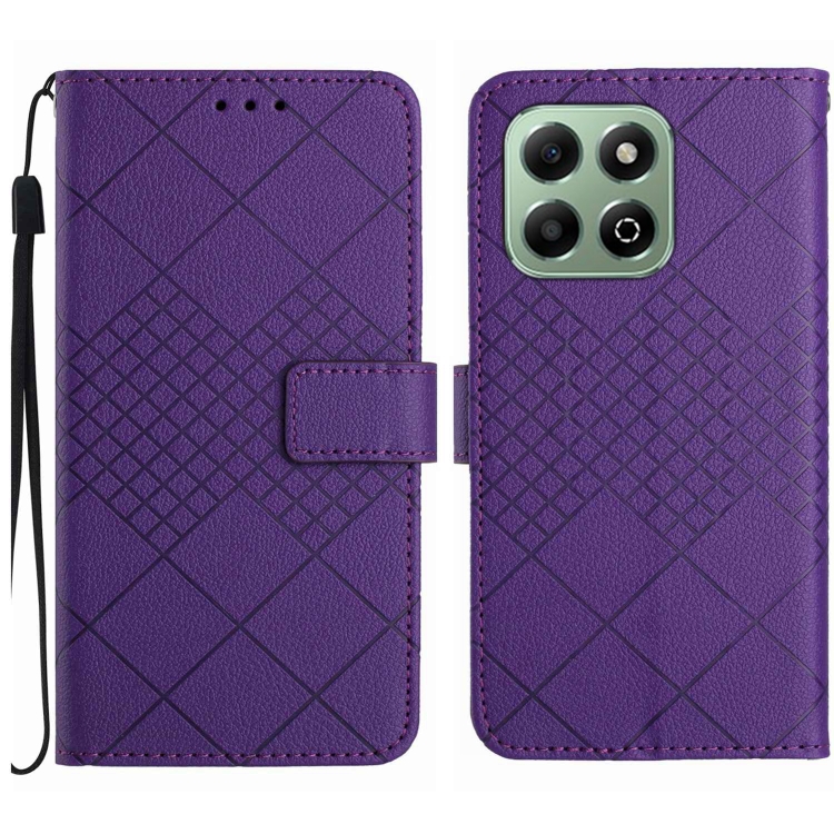 

For Honor X6b Rhombic Grid Texture Leather Phone Case(Purple)