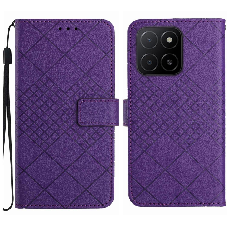 

For Honor X5b 4G / X5b Plus 4G Rhombic Grid Texture Leather Phone Case(Purple)