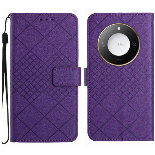 

For Honor X9c Smart Rhombic Grid Texture Leather Phone Case(Purple)