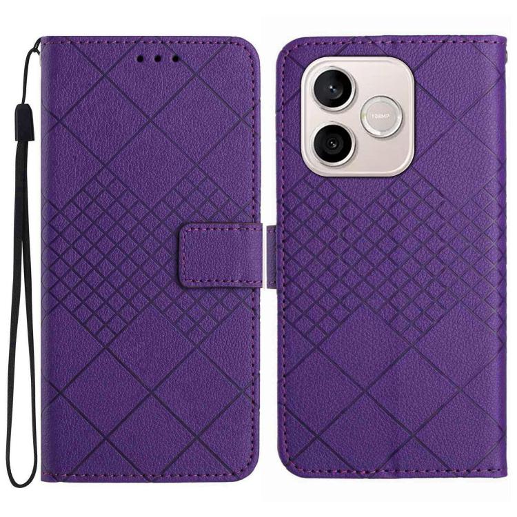 

For Honor 600 Lite Global Rhombic Grid Texture Leather Phone Case(Purple)