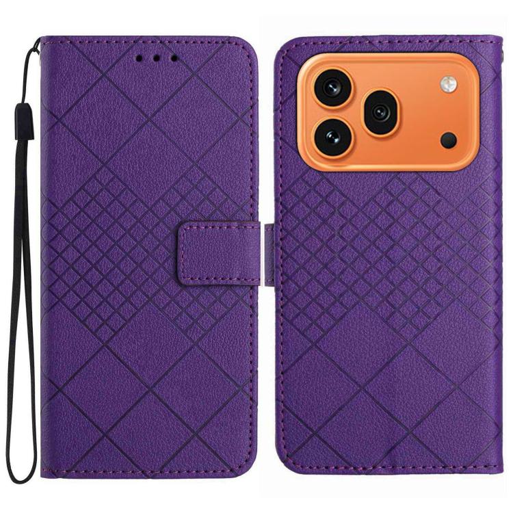 

For Honor 600 / 600 Pro Global Rhombic Grid Texture Leather Phone Case(Purple)