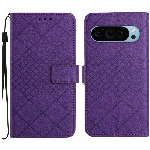 

For Google Pixel 9 Pro Rhombic Grid Texture Leather Phone Case(Purple)