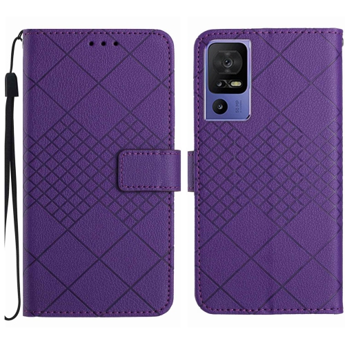 

For TCL 40 SE Rhombic Grid Texture Leather Phone Case(Purple)
