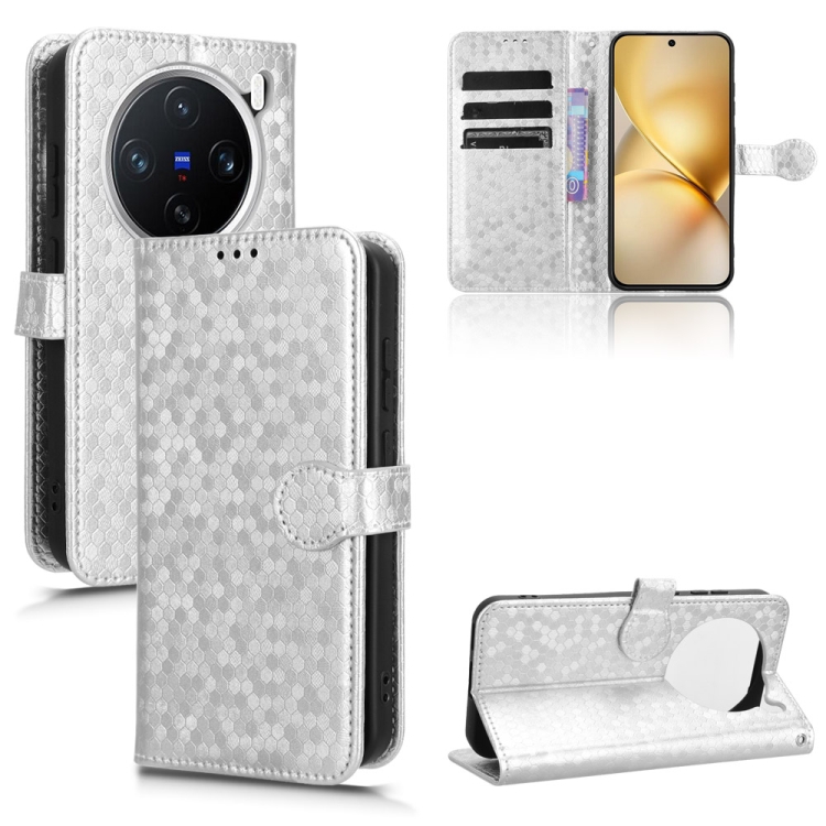 

For vivo X200 5G Honeycomb Dot Texture Leather Phone Case(Silver)