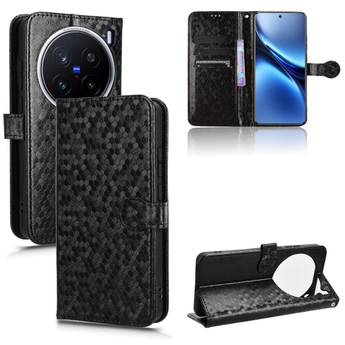 

For vivo X200 Pro 5G Honeycomb Dot Texture Leather Phone Case(Black)