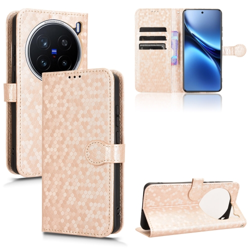 

For vivo X200 Pro 5G Honeycomb Dot Texture Leather Phone Case(Gold)