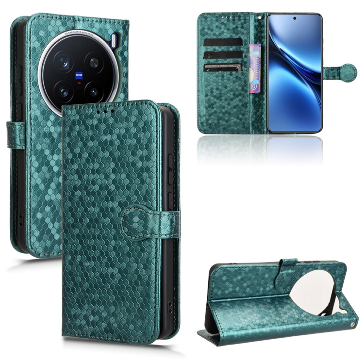 

For vivo X200 Pro 5G Honeycomb Dot Texture Leather Phone Case(Green)
