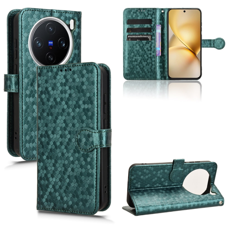 

For vivo X200 Pro mini 5G Honeycomb Dot Texture Leather Phone Case(Green)
