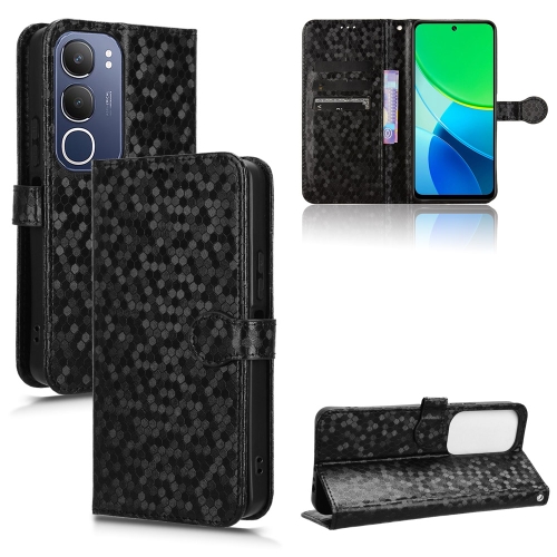 

For vivo Y19s 4G Global Honeycomb Dot Texture Leather Phone Case(Black)