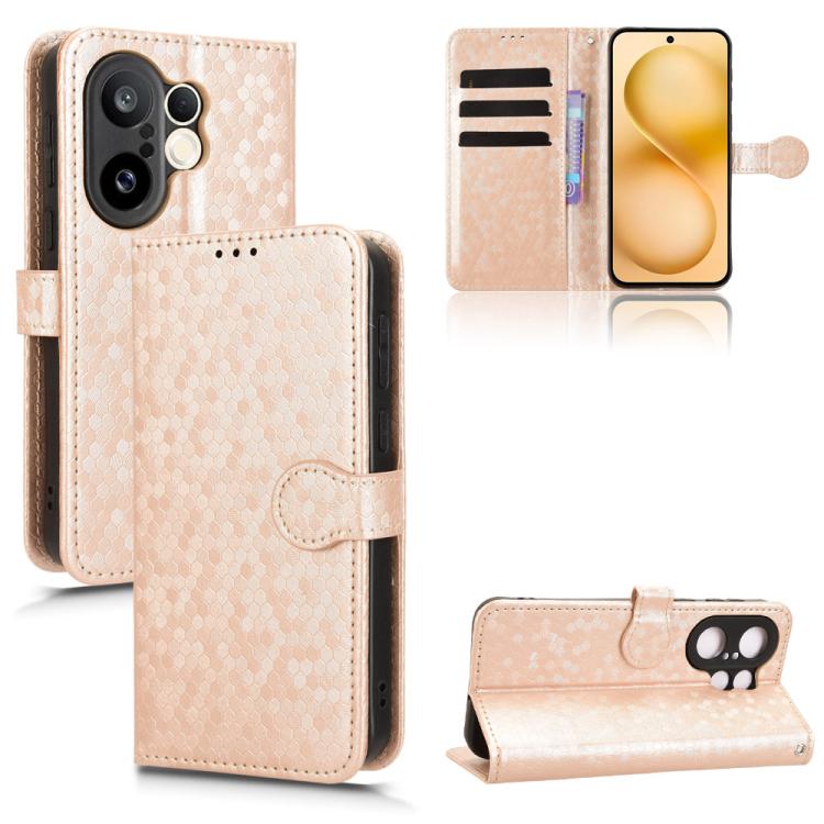 

For vivo X200 FE / S30 Pro mini Honeycomb Dot Texture Leather Phone Case(Gold)