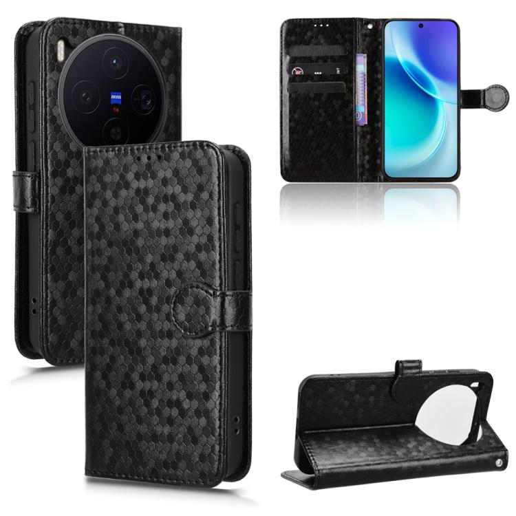 

For vivo X300 5G Honeycomb Dot Texture Leather Phone Case(Black)
