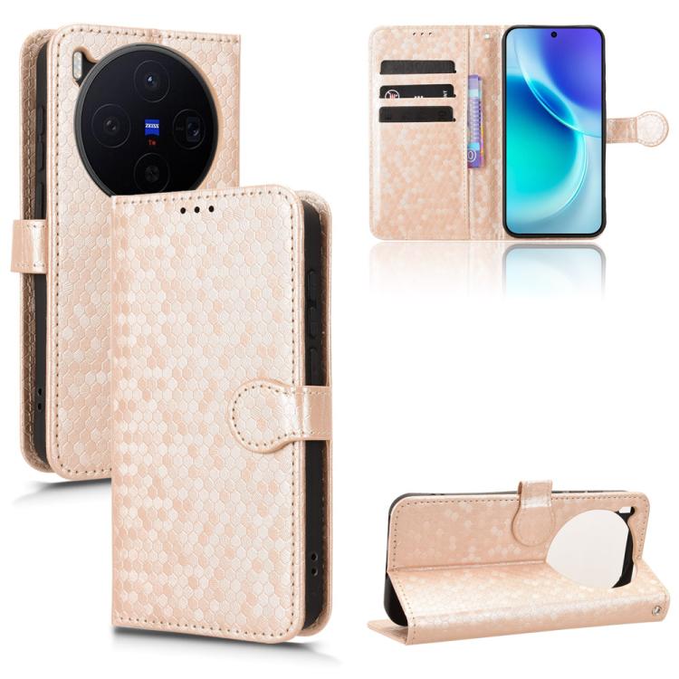

For vivo X300 5G Honeycomb Dot Texture Leather Phone Case(Gold)