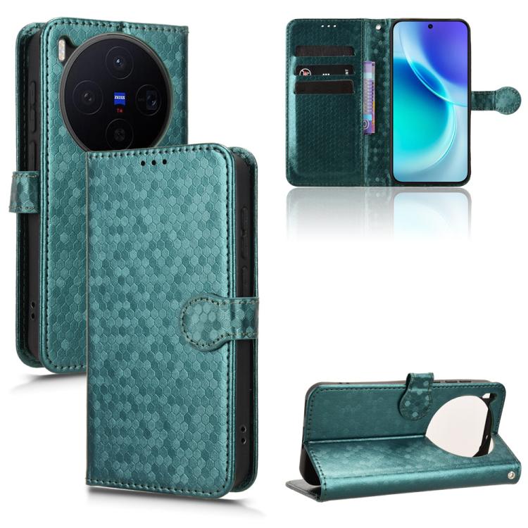 

For vivo X300 5G Honeycomb Dot Texture Leather Phone Case(Green)