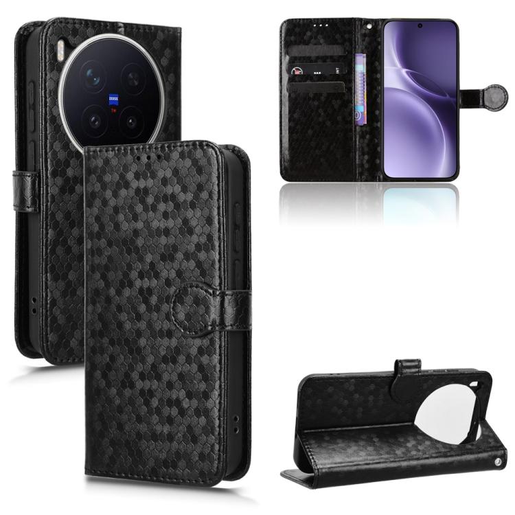 

For vivo X300 Pro 5G Honeycomb Dot Texture Leather Phone Case(Black)