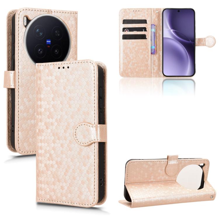 

For vivo X300 Pro 5G Honeycomb Dot Texture Leather Phone Case(Gold)