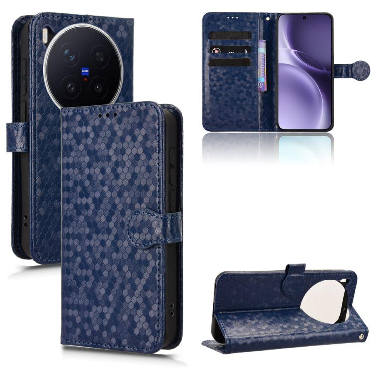 

For vivo X300 Pro 5G Honeycomb Dot Texture Leather Phone Case(Blue)