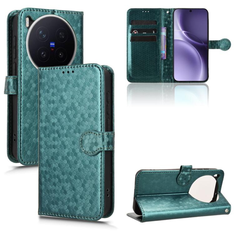

For vivo X300 Pro 5G Honeycomb Dot Texture Leather Phone Case(Green)