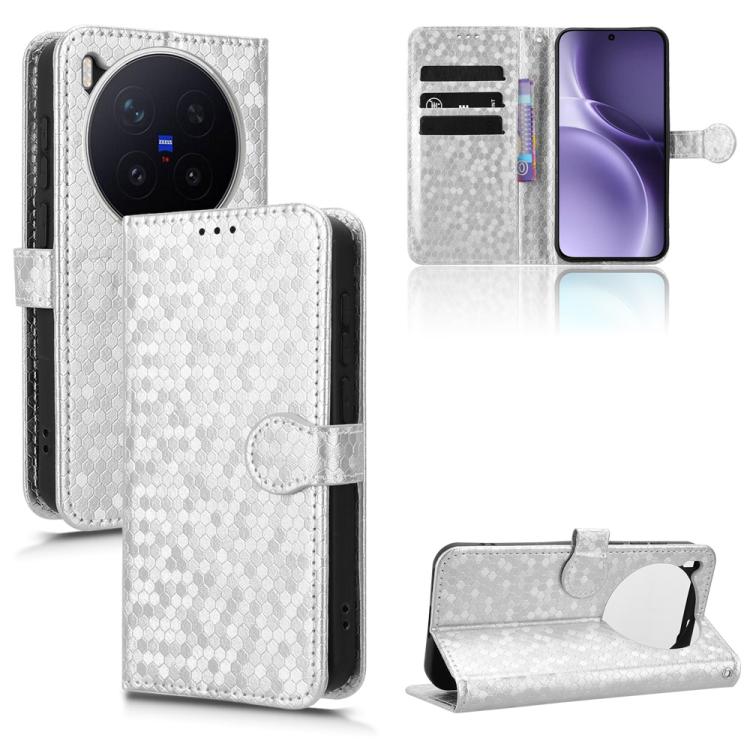 

For vivo X300 Pro 5G Honeycomb Dot Texture Leather Phone Case(Silver)