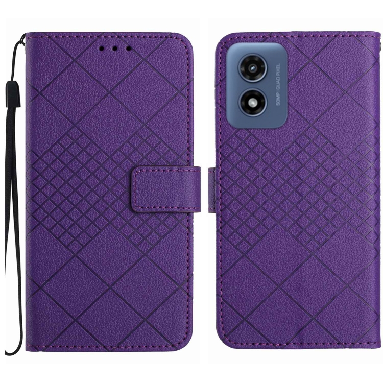 

For Motorola Moto E14 Rhombic Grid Texture Leather Phone Case(Purple)
