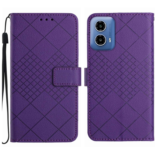 

For Motorola Moto G45 5G Rhombic Grid Texture Leather Phone Case(Purple)