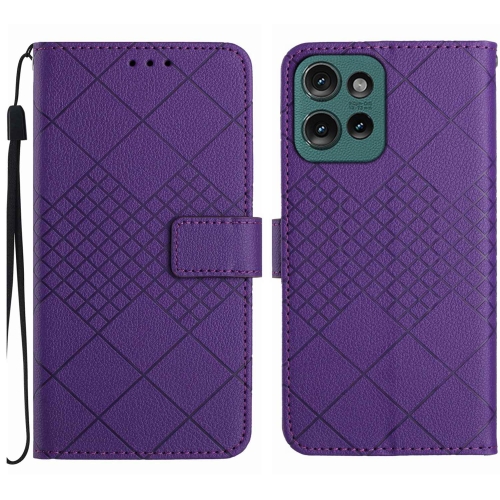 

For Motorola Moto G75 5G Rhombic Grid Texture Leather Phone Case(Purple)