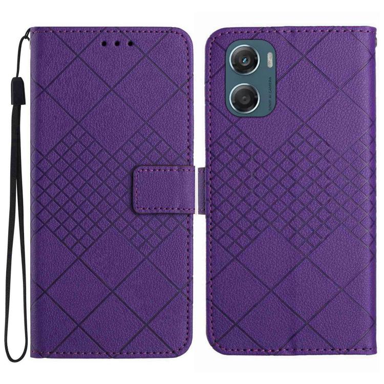 

For Motorola Moto G06 4G Rhombic Grid Texture Leather Phone Case(Purple)