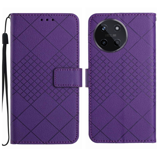 

For Realme 11 4G Global Rhombic Grid Texture Leather Phone Case(Purple)