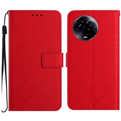 

For Realme 11 5G Global Rhombic Grid Texture Leather Phone Case(Red)