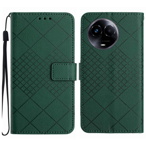 

For Realme 11 5G Global Rhombic Grid Texture Leather Phone Case(Green)