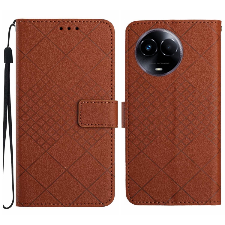 

For Realme 11 5G Global Rhombic Grid Texture Leather Phone Case(Brown)