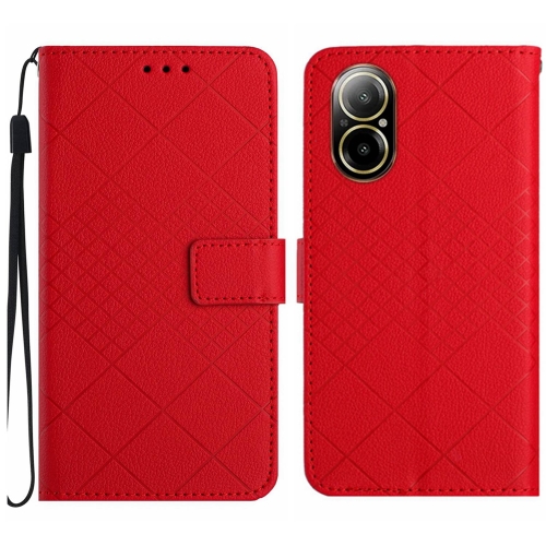 

For Realme C67 4G Rhombic Grid Texture Leather Phone Case(Red)