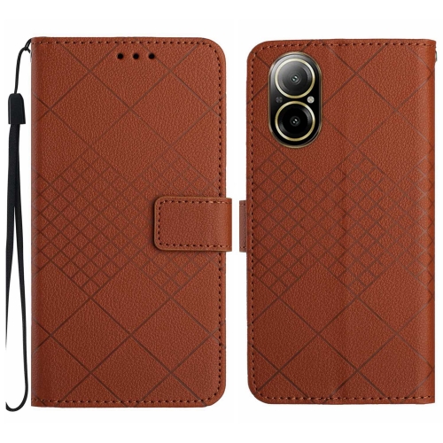 

For Realme C67 4G Rhombic Grid Texture Leather Phone Case(Brown)