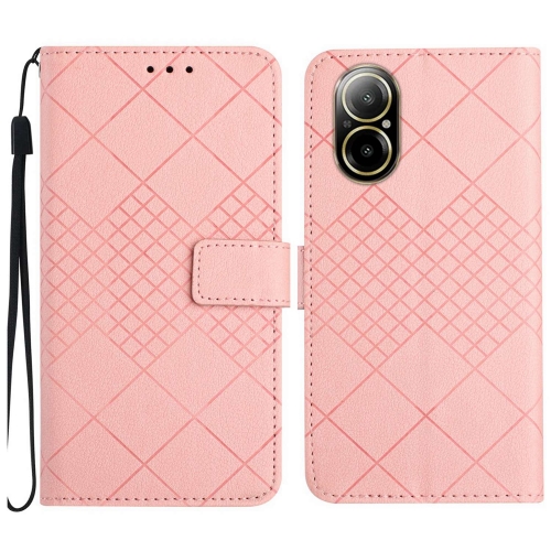 

For Realme C67 4G Rhombic Grid Texture Leather Phone Case(Pink)