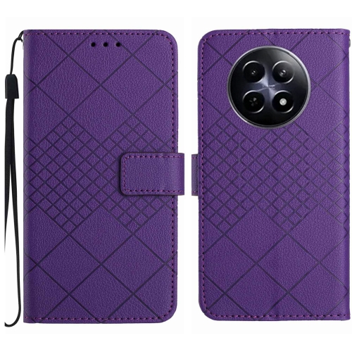 

For Realme 12 5G Global Rhombic Grid Texture Leather Phone Case(Purple)