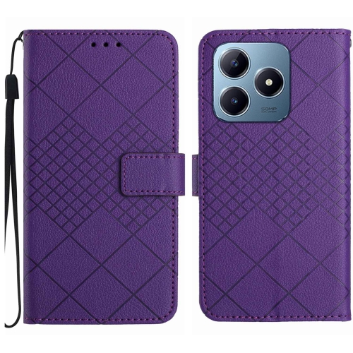 

For Realme C63 4G Global/ C61 Rhombic Grid Texture Leather Phone Case(Purple)