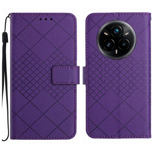 

For Realme 14 Pro+ 5G Rhombic Grid Texture Leather Phone Case(Purple)